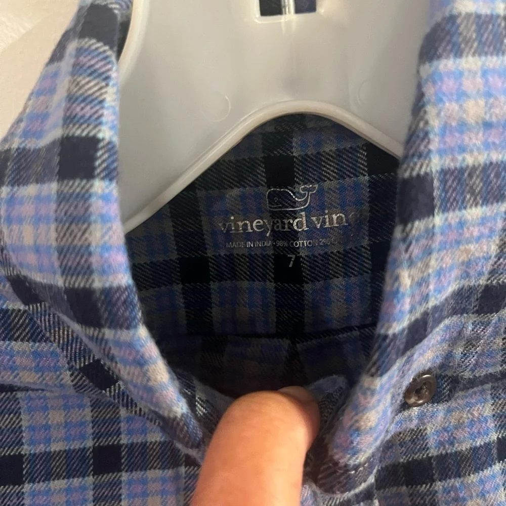 Vineyard Vines Navy and Light Blue Plaid Shirt